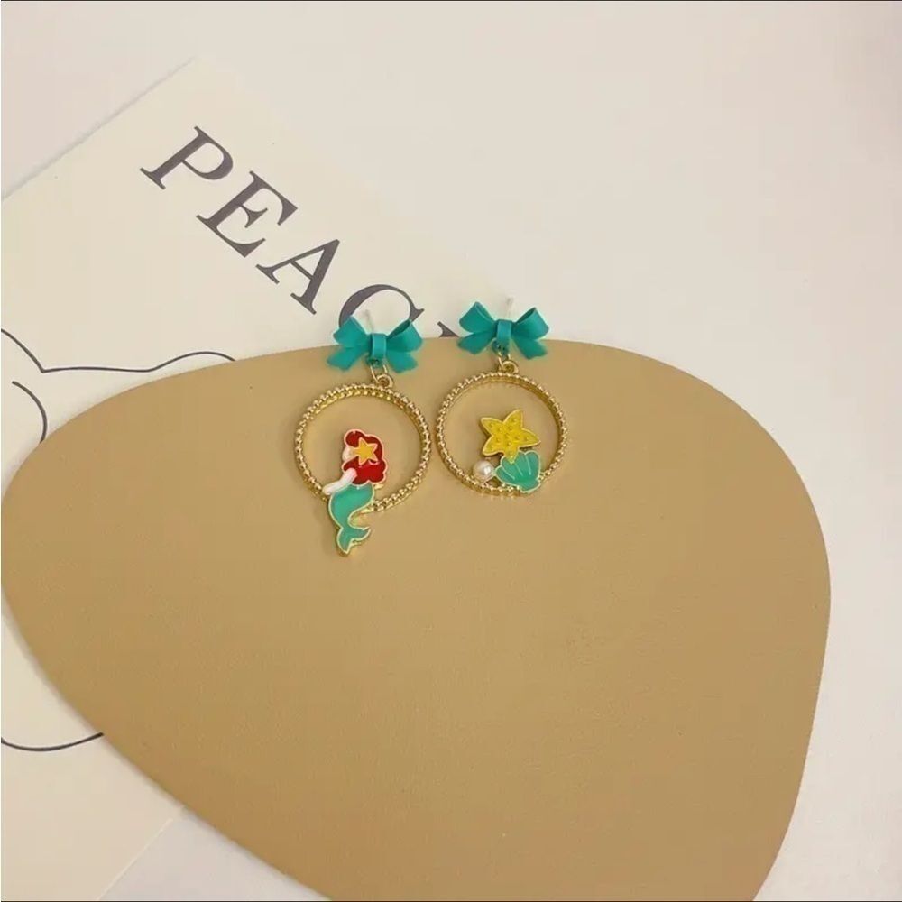 Little mermaid Cartoon Dangle Bow knot Earrings - Picture 2 of 4